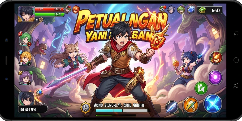 Screenshot menampilkan karakter anime dalam aksi seru di 66D.