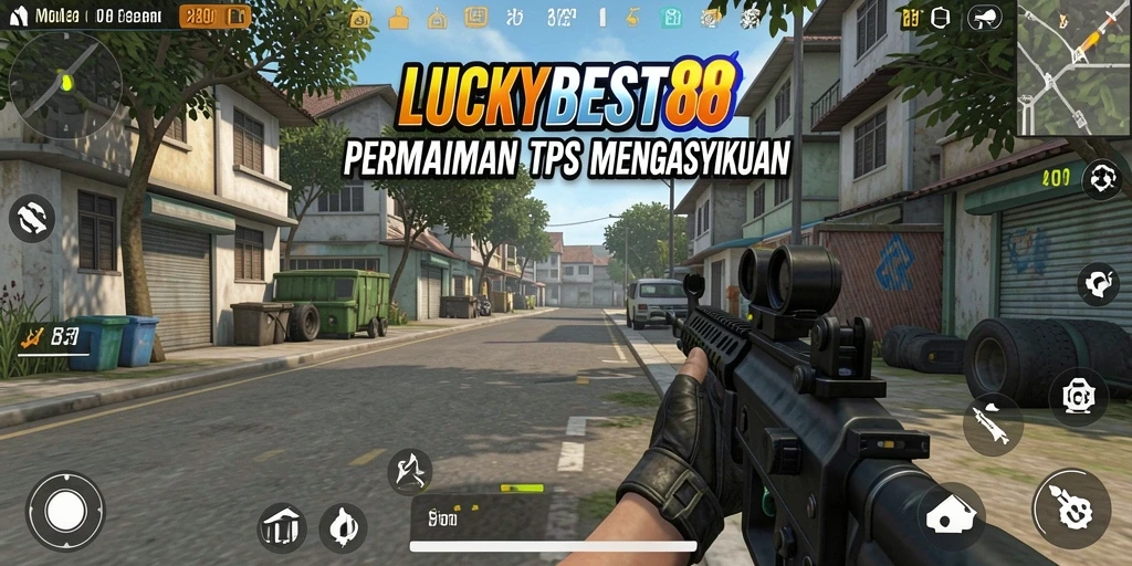 Tangkapan layar utama LUCKYBEST88 menampilkan pertempuran dinamis dalam gameplay TPS.