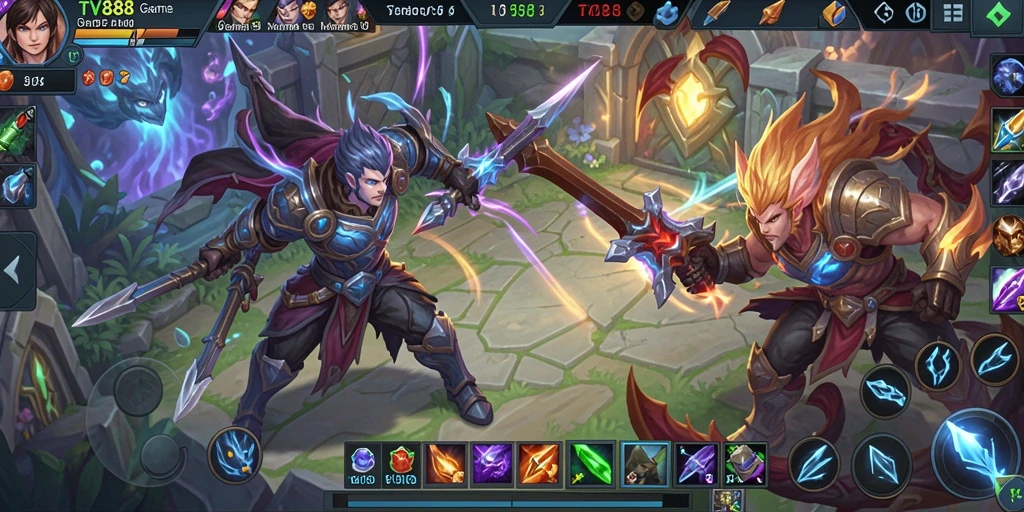 Screenshot gameplay TV888 dengan pertempuran tim yang seru.